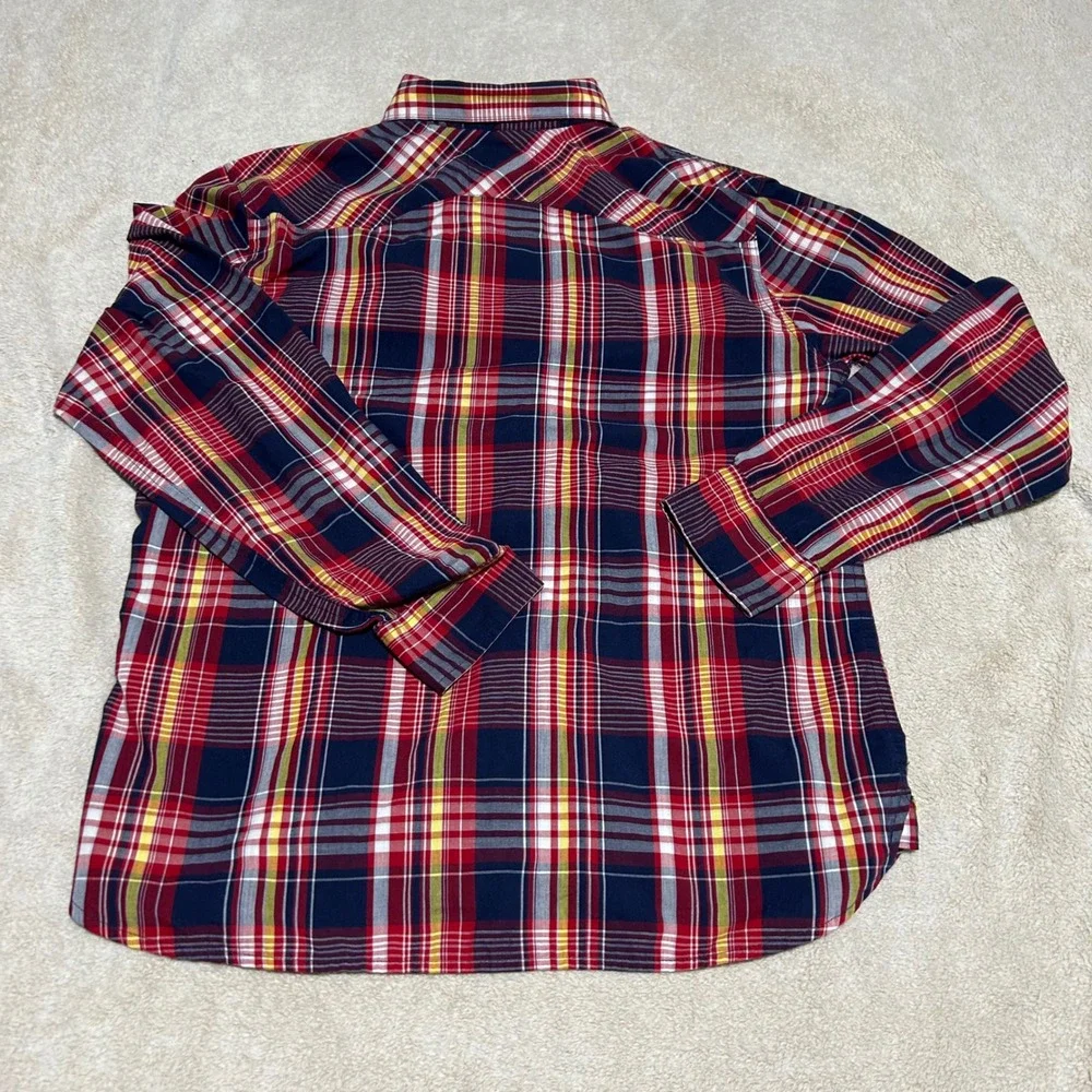 Levi Strauss Western Shirt Mens Medium Red Navy Plaid Pearl Snap Cowboy Rodeo